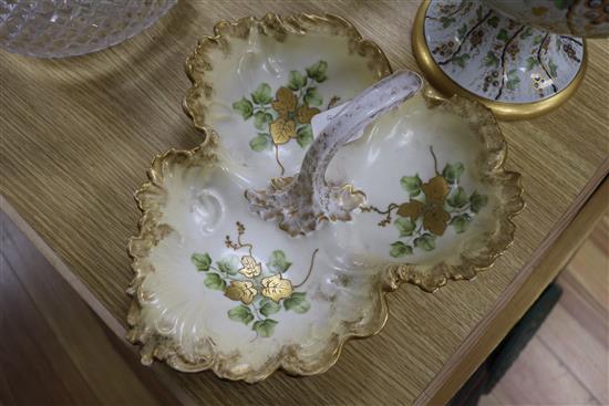 A Davenport stone china sectional vase and a Limoges hors doeuvres dish vase height 48cm